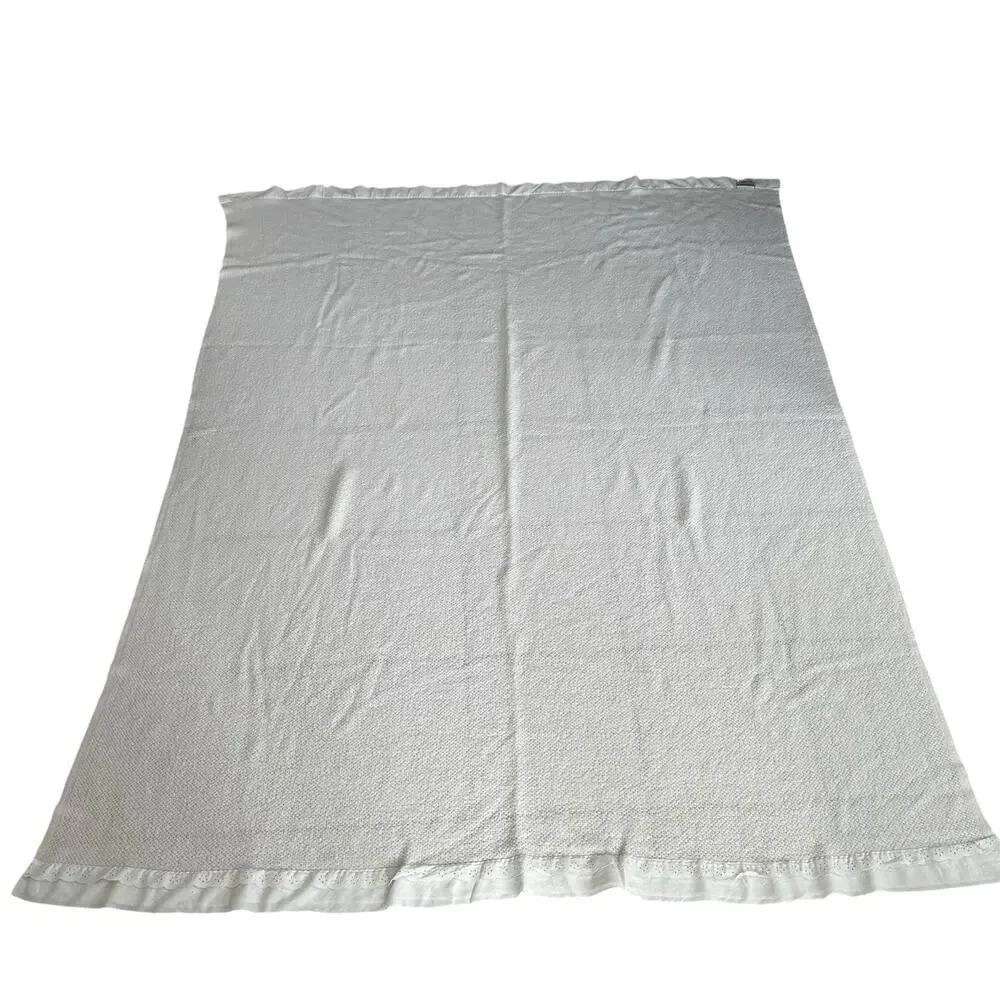Vintage FARIBO Wool Acrylic Blanket Ivory Satin Trim Woven Texture 68x82 Cottage - Picture 7 of 13